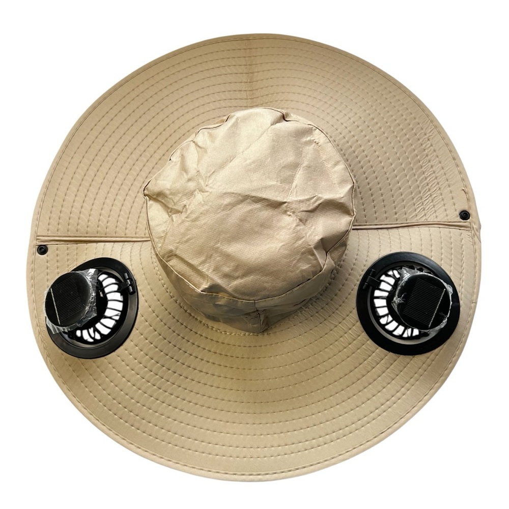 New Tan Wide Brim Adjustable Solar Fan Outdoor Sun Hat